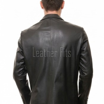 Men Black Leather Blazer | Premium Lambskin Tailored Formal Sport Coat | Luxury Two-Button Smart Casual Professional Evening Outerwear