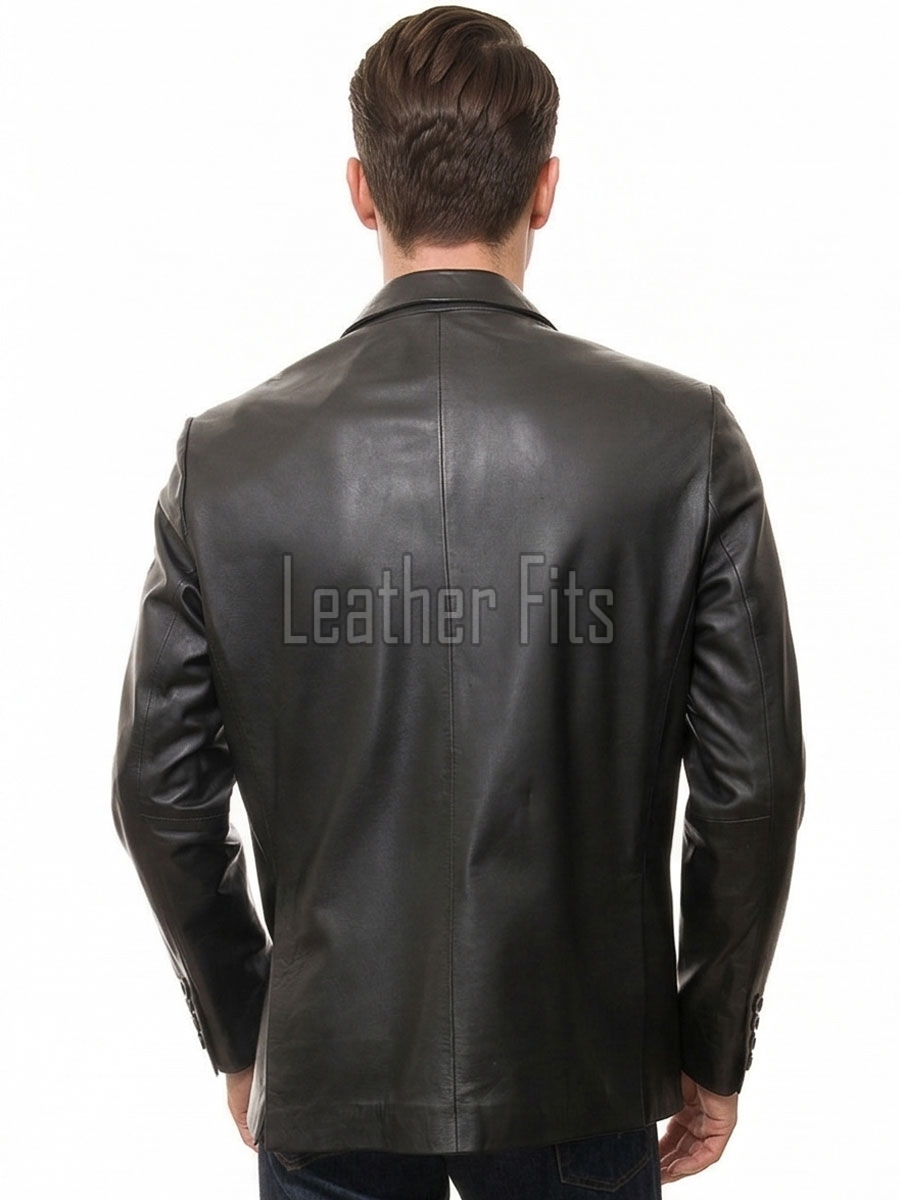 Men Black Leather Blazer | Premium Lambskin Tailored Formal Sport Coat | Luxury Two-Button Smart Casual Professional Evening Outerwear