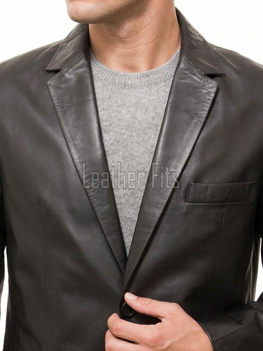 Men Black Leather Blazer | Premium Lambskin Tailored Formal Sport Coat | Luxury Two-Button Smart Casual Professional Evening Outerwear