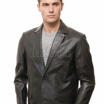 Men Black Leather Blazer | Premium Lambskin Tailored Formal Sport Coat | Luxury Two-Button Smart Casual Professional Evening Outerwear