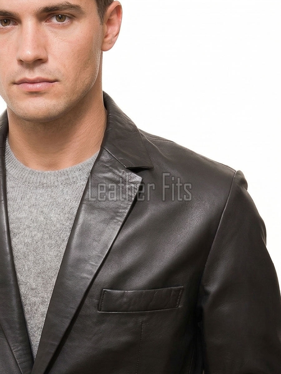Men Black Leather Blazer | Premium Lambskin Tailored Formal Sport Coat | Luxury Two-Button Smart Casual Professional Evening Outerwear