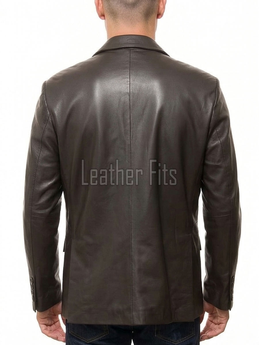 Men Dark Brown Leather Blazer | Premium Sheepskin Tailored Formal Sport Coat | Luxury Two-Button Smart Casual Business Evening Outerwear