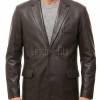Men Dark Brown Leather Blazer | Premium Sheepskin Tailored Formal Sport Coat | Luxury Two-Button Smart Casual Business Evening Outerwear