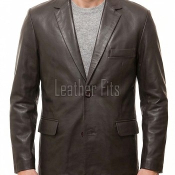 Men Dark Brown Leather Blazer | Premium Sheepskin Tailored Formal Sport Coat | Luxury Two-Button Smart Casual Business Evening Outerwear