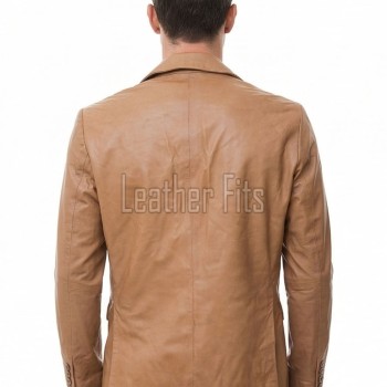 Men Tan Leather Blazer | Premium Lambskin Tailored Formal Sport Coat | Luxury Two-Button Smart Casual Business Evening Outerwear