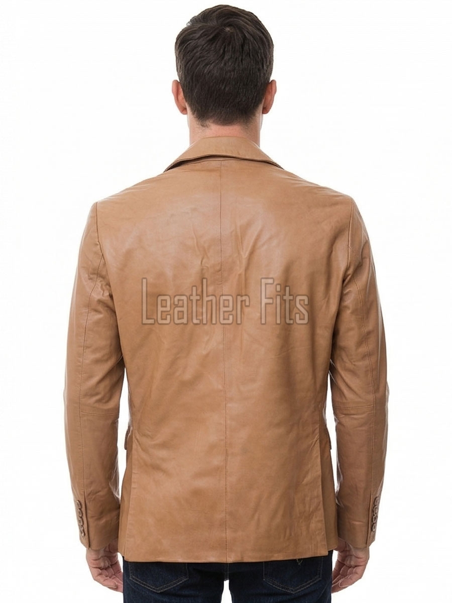 Men Tan Leather Blazer | Premium Lambskin Tailored Formal Sport Coat | Luxury Two-Button Smart Casual Business Evening Outerwear