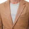 Men Tan Leather Blazer | Premium Lambskin Tailored Formal Sport Coat | Luxury Two-Button Smart Casual Business Evening Outerwear