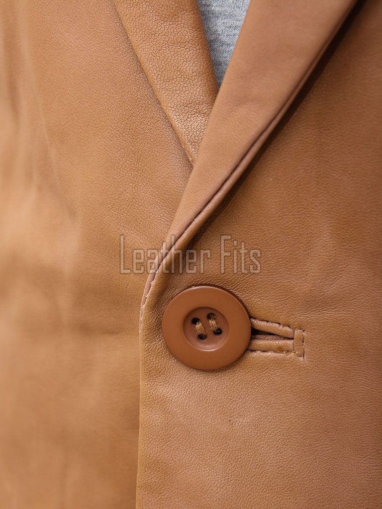 Men Tan Leather Blazer | Premium Lambskin Tailored Formal Sport Coat | Luxury Two-Button Smart Casual Business Evening Outerwear