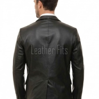Men Black Leather Blazer | Premium Lambskin Tailored Formal Sport Coat | Luxury Two-Button Smart Casual Business Evening Outerwear
