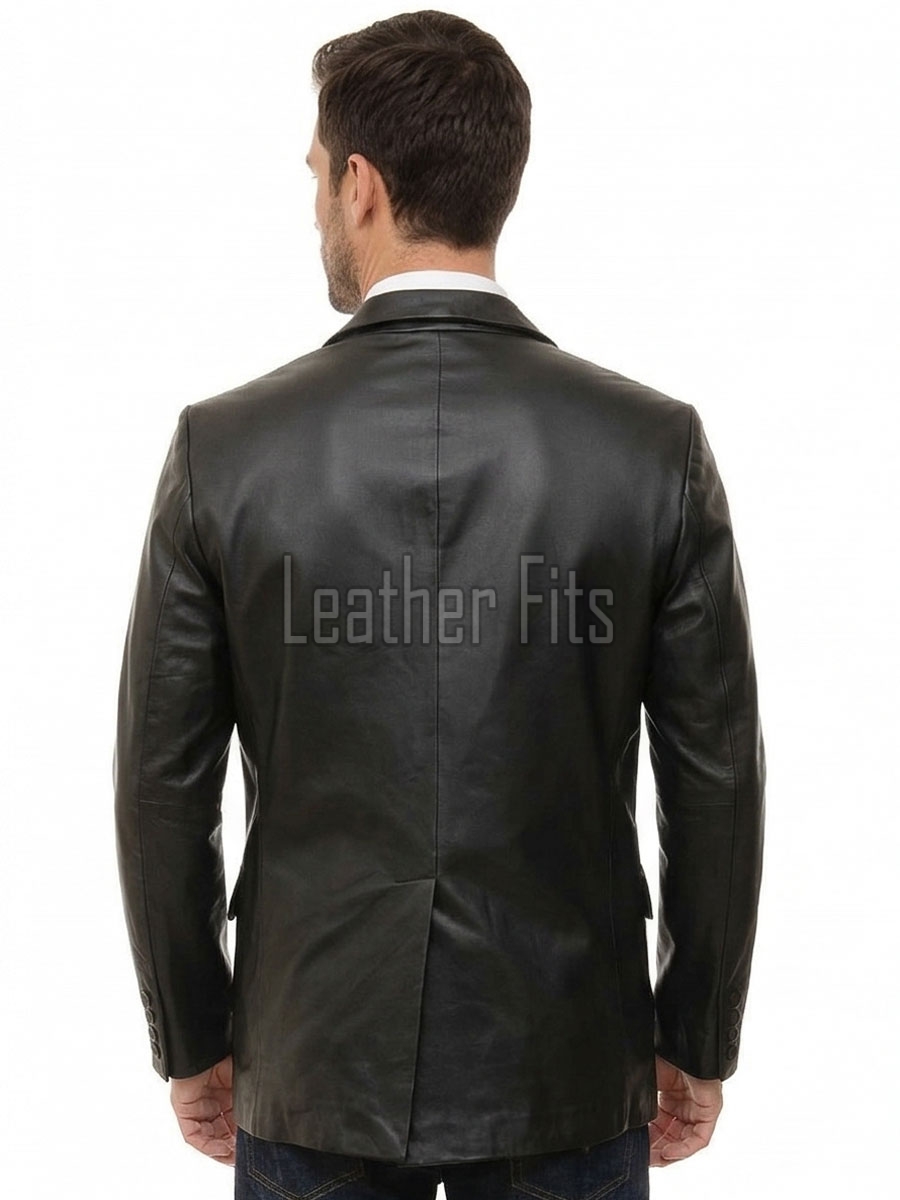Men Black Leather Blazer | Premium Lambskin Tailored Formal Sport Coat | Luxury Two-Button Smart Casual Business Evening Outerwear