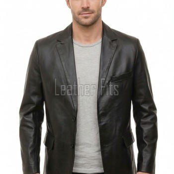 Men Black Leather Blazer | Premium Lambskin Tailored Formal Sport Coat | Luxury Two-Button Smart Casual Business Evening Outerwear