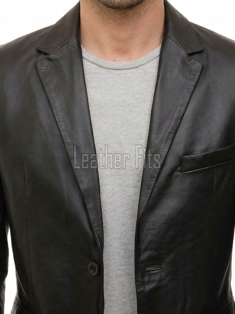 Men Black Leather Blazer | Premium Lambskin Tailored Formal Sport Coat | Luxury Two-Button Smart Casual Business Evening Outerwear