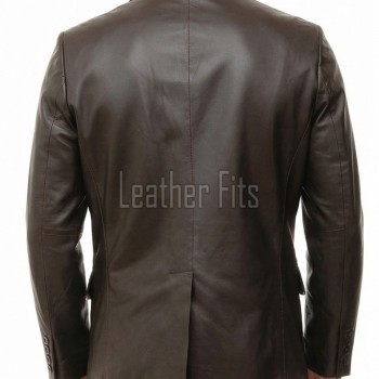 Men Dark Brown Leather Blazer | Premium Sheepskin Tailored Formal Sport Coat | Luxury Two-Button Smart Casual Business Evening Outerwear