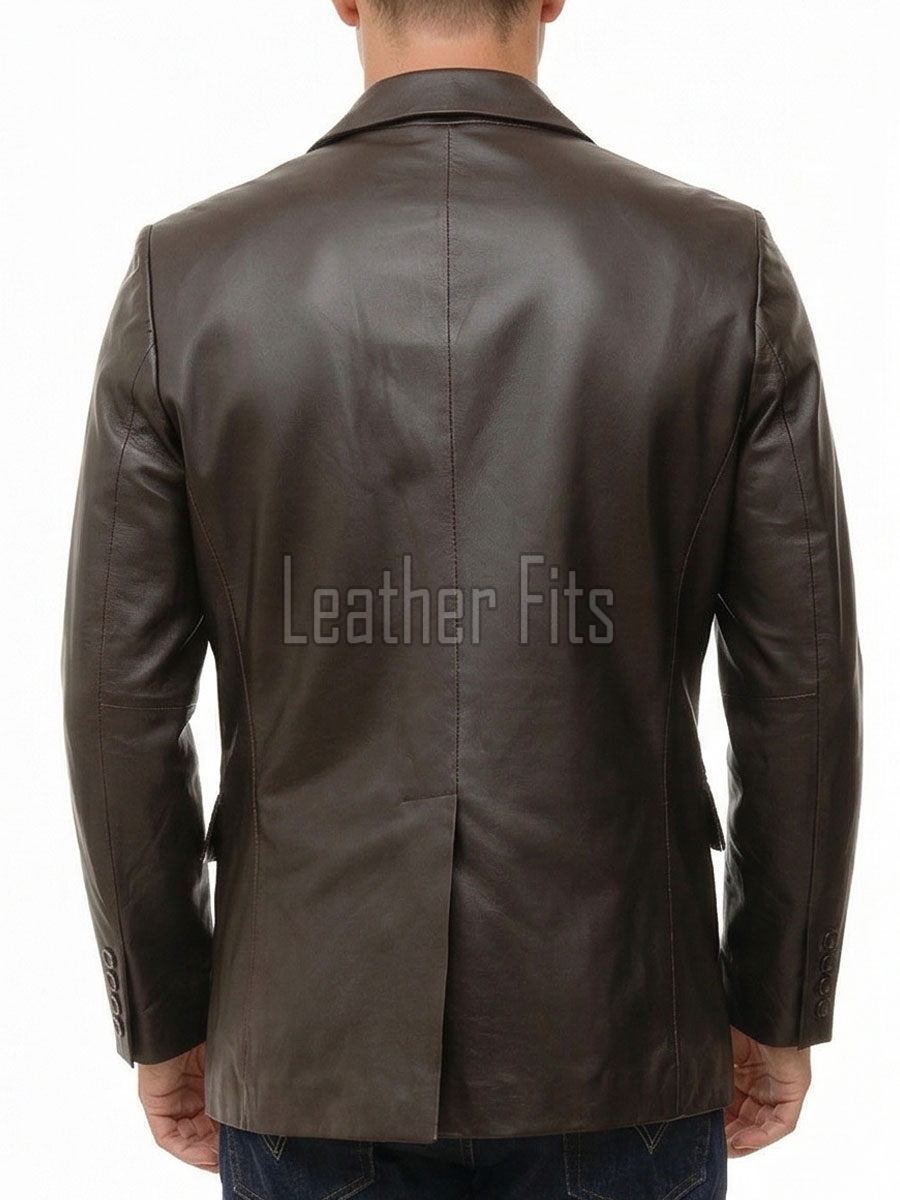Men Dark Brown Leather Blazer | Premium Sheepskin Tailored Formal Sport Coat | Luxury Two-Button Smart Casual Business Evening Outerwear