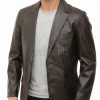 Men Dark Brown Leather Blazer | Premium Sheepskin Tailored Formal Sport Coat | Luxury Two-Button Smart Casual Business Evening Outerwear