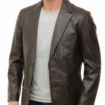 Men Dark Brown Leather Blazer | Premium Sheepskin Tailored Formal Sport Coat | Luxury Two-Button Smart Casual Business Evening Outerwear