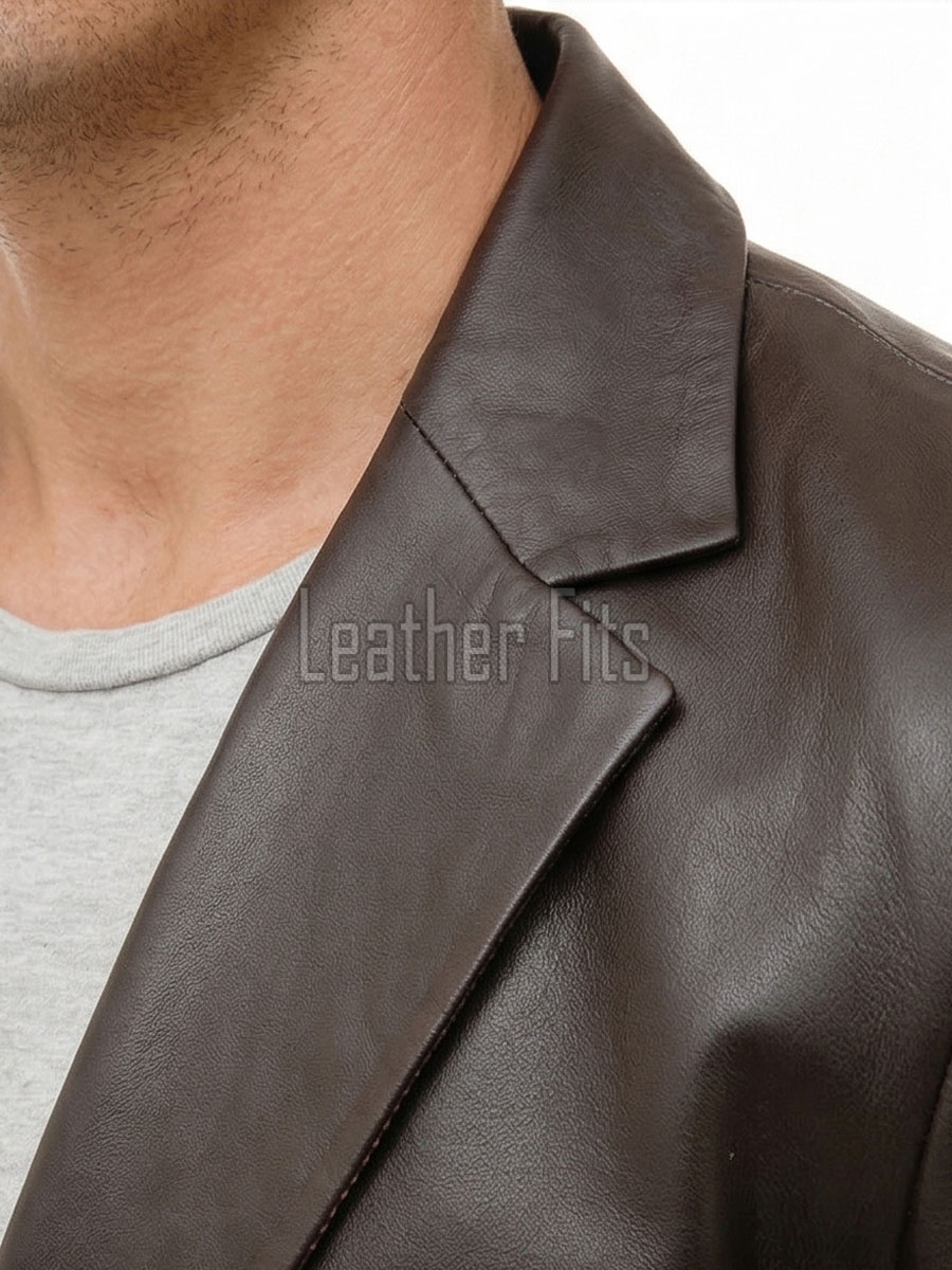 Men Dark Brown Leather Blazer | Premium Sheepskin Tailored Formal Sport Coat | Luxury Two-Button Smart Casual Business Evening Outerwear