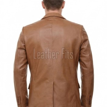 Men Cognac Tan Leather Blazer | Premium Lambskin Tailored Formal Sport Coat | Luxury Two-Button Smart Casual Business Evening Outerwear