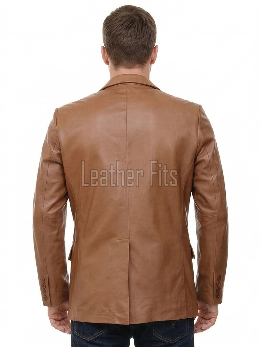 Men Cognac Tan Leather Blazer | Premium Lambskin Tailored Formal Sport Coat | Luxury Two-Button Smart Casual Business Evening Outerwear