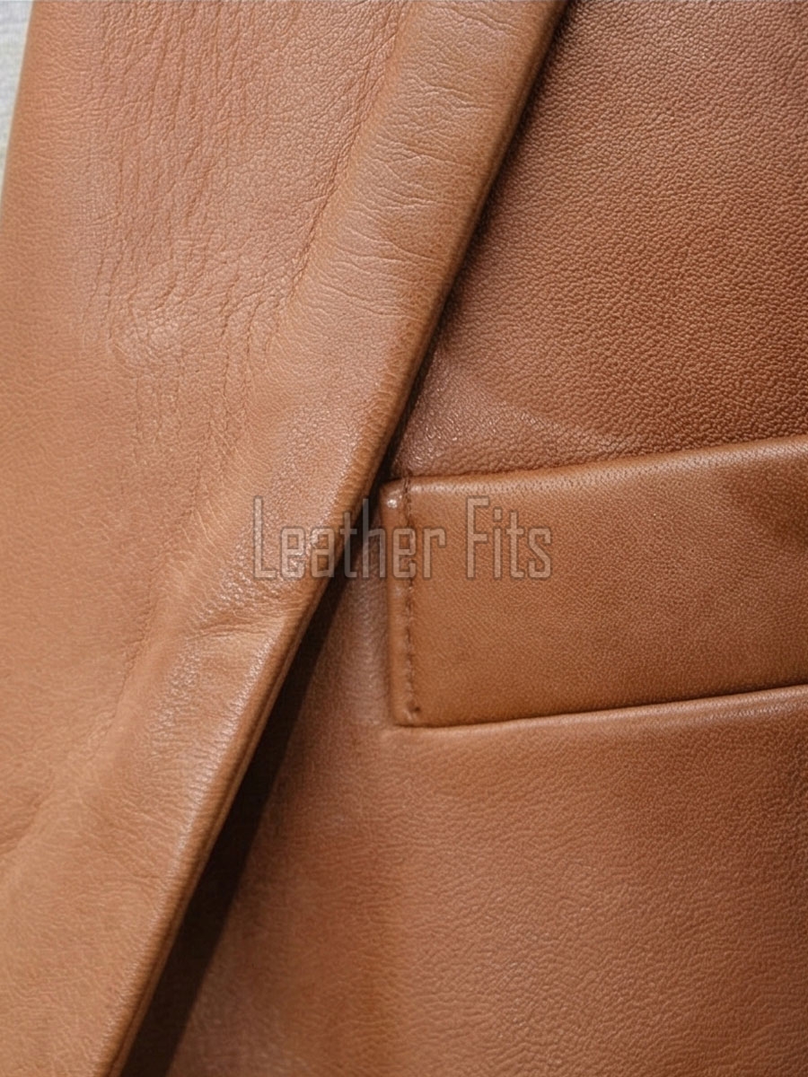 Men Cognac Tan Leather Blazer | Premium Lambskin Tailored Formal Sport Coat | Luxury Two-Button Smart Casual Business Evening Outerwear