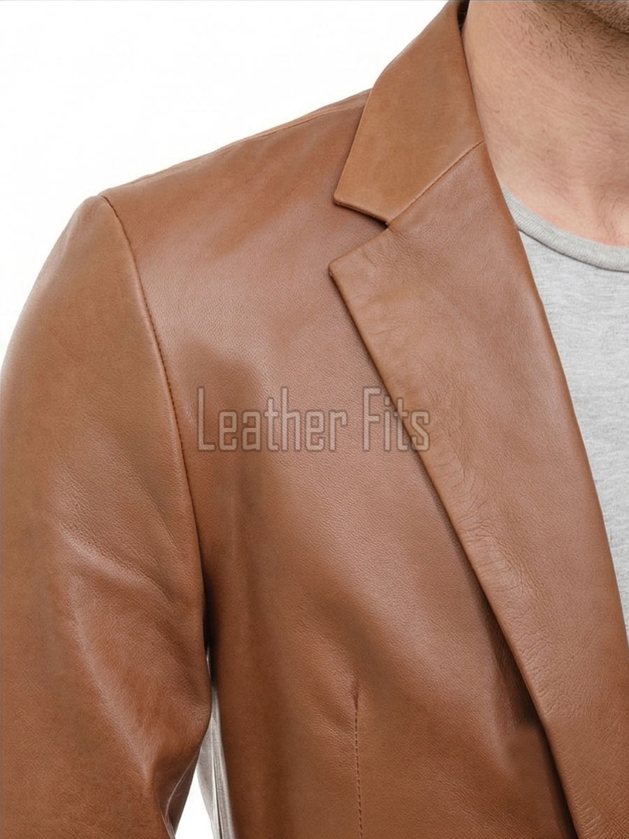 Men Cognac Tan Leather Blazer | Premium Lambskin Tailored Formal Sport Coat | Luxury Two-Button Smart Casual Business Evening Outerwear