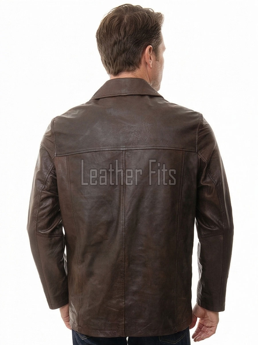 Men Distressed Brown Leather Blazer | Premium Sheepskin Tailored Car Coat | Luxury Multi-Button Smart Casual Business Urban Outerwear