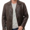 Men Distressed Brown Leather Blazer | Premium Sheepskin Tailored Car Coat | Luxury Multi-Button Smart Casual Business Urban Outerwear