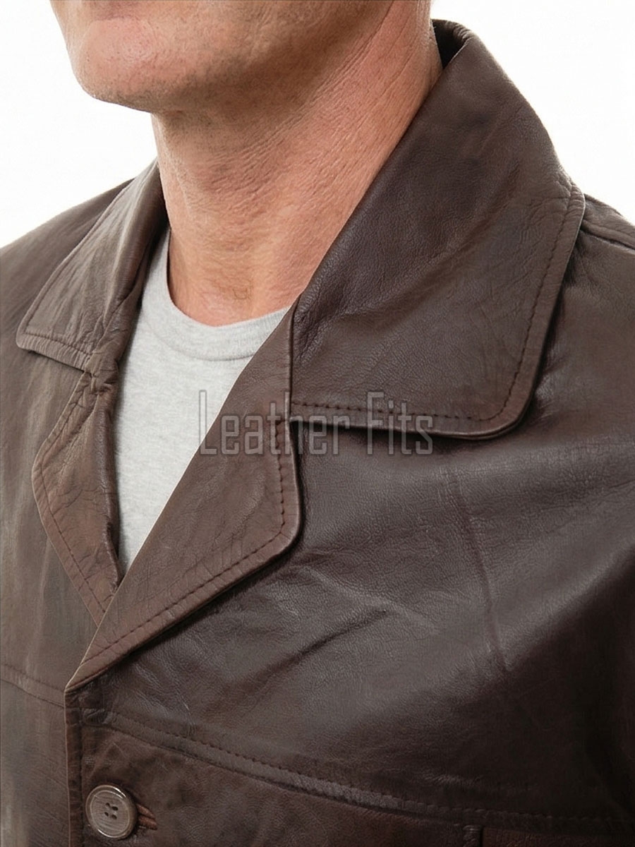 Men Distressed Brown Leather Blazer | Premium Sheepskin Tailored Car Coat | Luxury Multi-Button Smart Casual Business Urban Outerwear