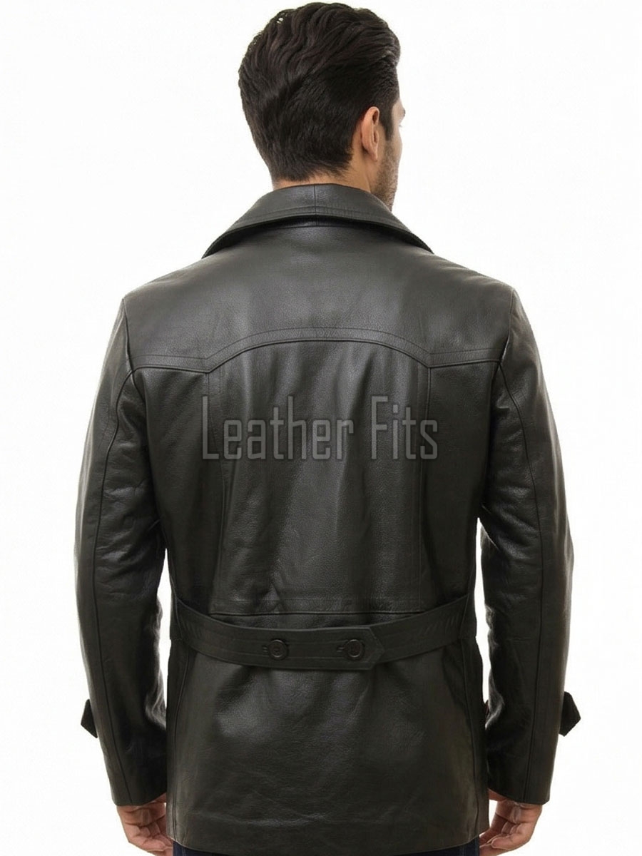 Men Black Leather Peacoat Blazer | Premium Sheepskin Tailored Double Breasted Jacket | Luxury Smart Casual Business Urban Military Outerwear