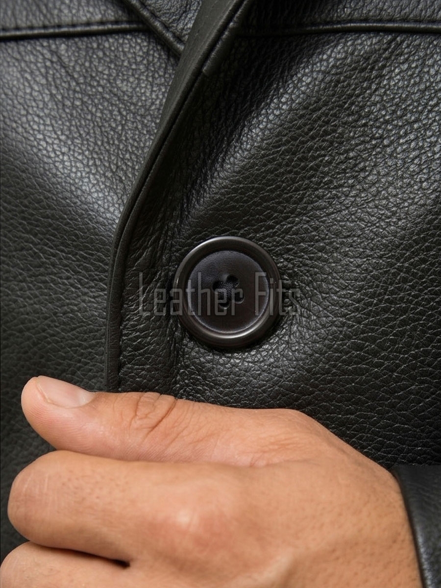 Men Black Leather Peacoat Blazer | Premium Sheepskin Tailored Double Breasted Jacket | Luxury Smart Casual Business Urban Military Outerwear
