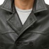 Men Black Leather Peacoat Blazer | Premium Sheepskin Tailored Double Breasted Jacket | Luxury Smart Casual Business Urban Military Outerwear