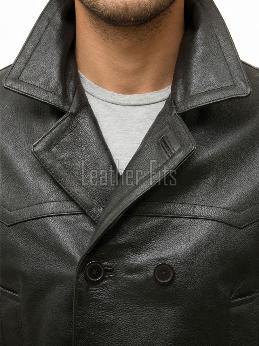 Men Black Leather Peacoat Blazer | Premium Sheepskin Tailored Double Breasted Jacket | Luxury Smart Casual Business Urban Military Outerwear