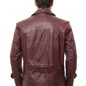 Men Burgundy Leather Peacoat Blazer | Premium Sheepskin Tailored Double Breasted Jacket | Luxury Smart Casual Business Urban Outerwear