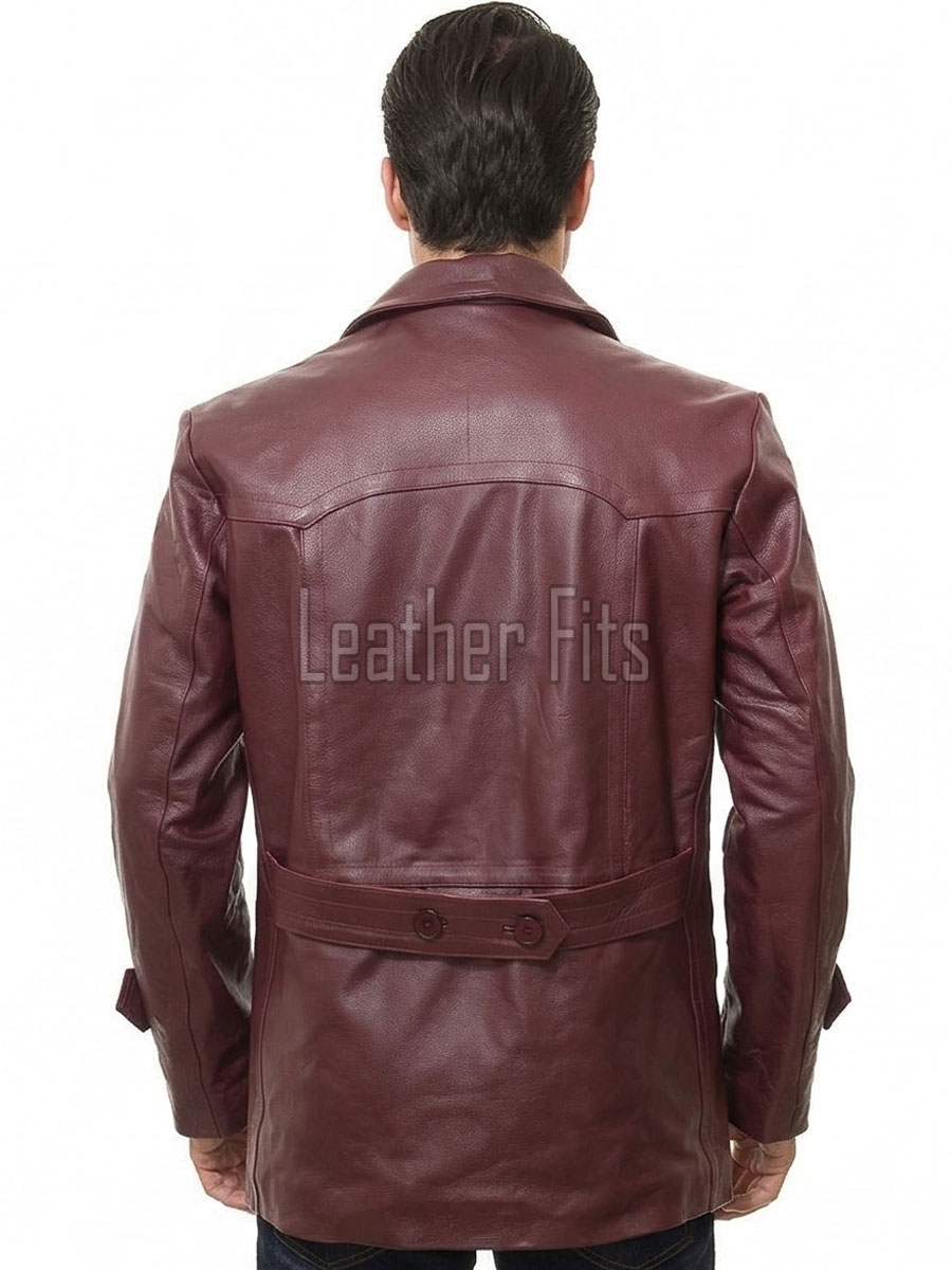 Men Burgundy Leather Peacoat Blazer | Premium Sheepskin Tailored Double Breasted Jacket | Luxury Smart Casual Business Urban Outerwear