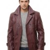 Men Burgundy Leather Peacoat Blazer | Premium Sheepskin Tailored Double Breasted Jacket | Luxury Smart Casual Business Urban Outerwear
