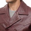 Men Burgundy Leather Peacoat Blazer | Premium Sheepskin Tailored Double Breasted Jacket | Luxury Smart Casual Business Urban Outerwear