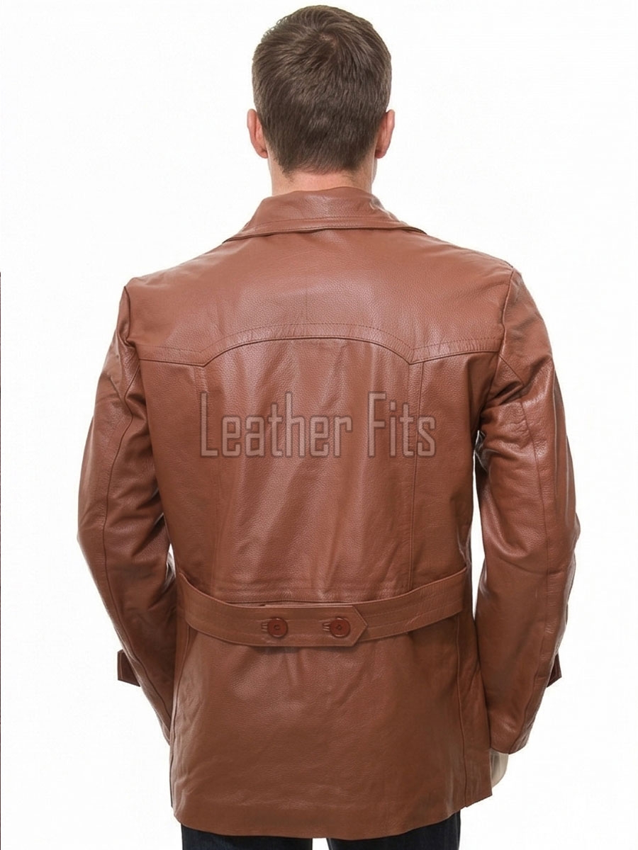 Men Tan Leather Peacoat Blazer | Premium Sheepskin Tailored Double Breasted Jacket | Luxury Smart Casual Business Urban Outerwear