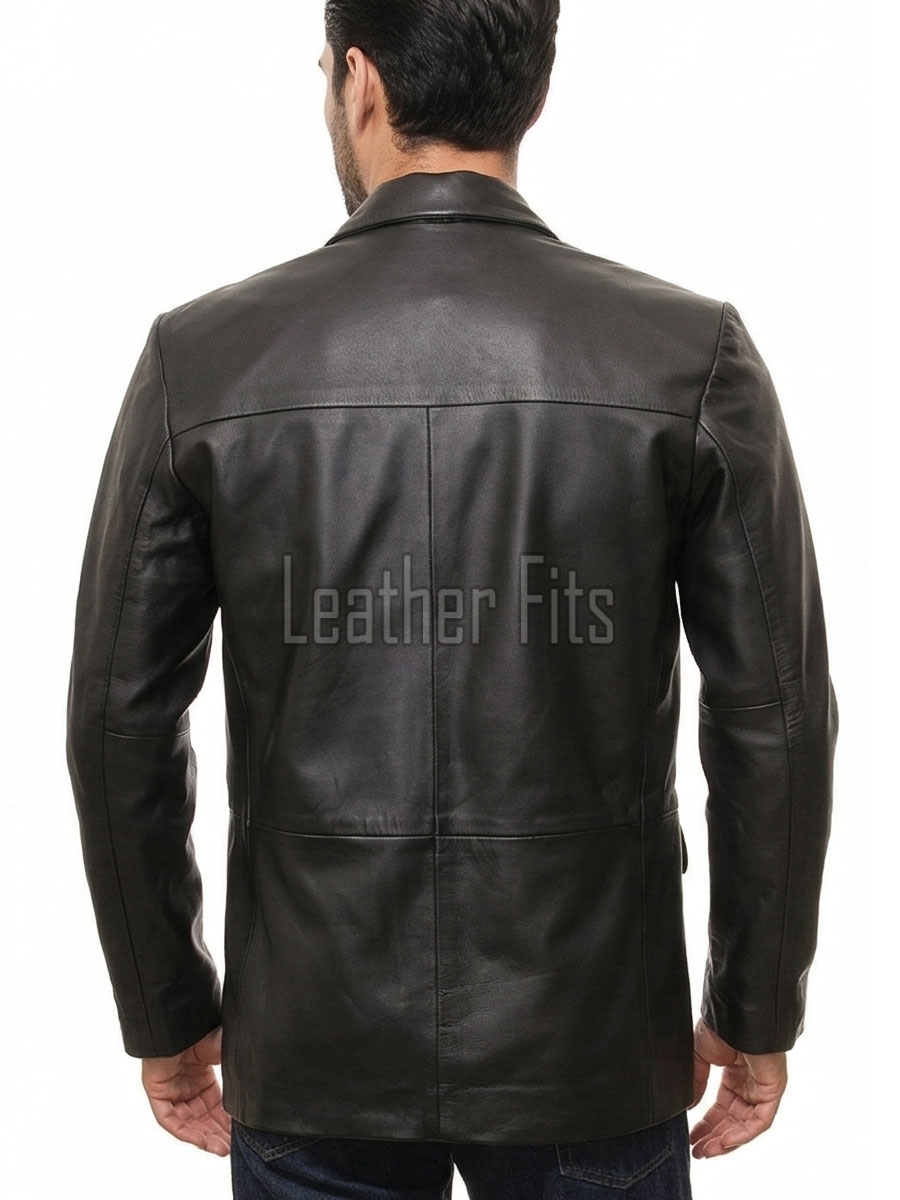 Men Black Leather Blazer | Premium Lambskin Tailored Single Breasted Jacket | Luxury Smart Casual Business Evening Outerwear