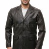 Men Black Leather Blazer | Premium Lambskin Tailored Single Breasted Jacket | Luxury Smart Casual Business Evening Outerwear