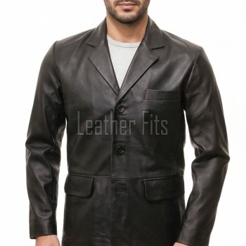 Men Black Leather Blazer | Premium Lambskin Tailored Single Breasted Jacket | Luxury Smart Casual Business Evening Outerwear