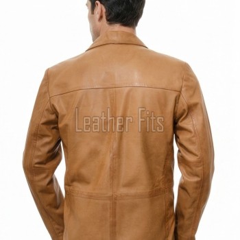 Men Tan Leather Blazer | Premium Sheepskin Tailored Single Breasted Jacket | Luxury Smart Casual Business Evening Outerwear