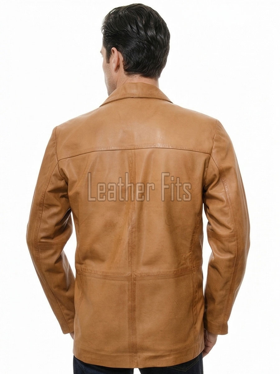 Men Tan Leather Blazer | Premium Sheepskin Tailored Single Breasted Jacket | Luxury Smart Casual Business Evening Outerwear