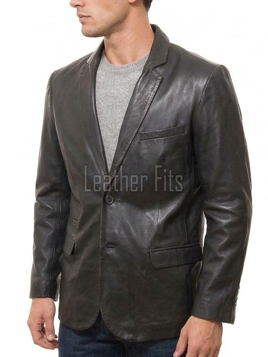 Men Dark Brown Leather Blazer | Premium Tailored Lambskin Sport Coat | Luxury Single Breasted Smart Casual Business Evening Outerwear