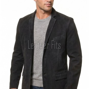 Men Black Suede Leather Blazer | Premium Goatskin Tailored Sport Coat | Luxury Single Breasted Smart Casual Business Evening Outerwear