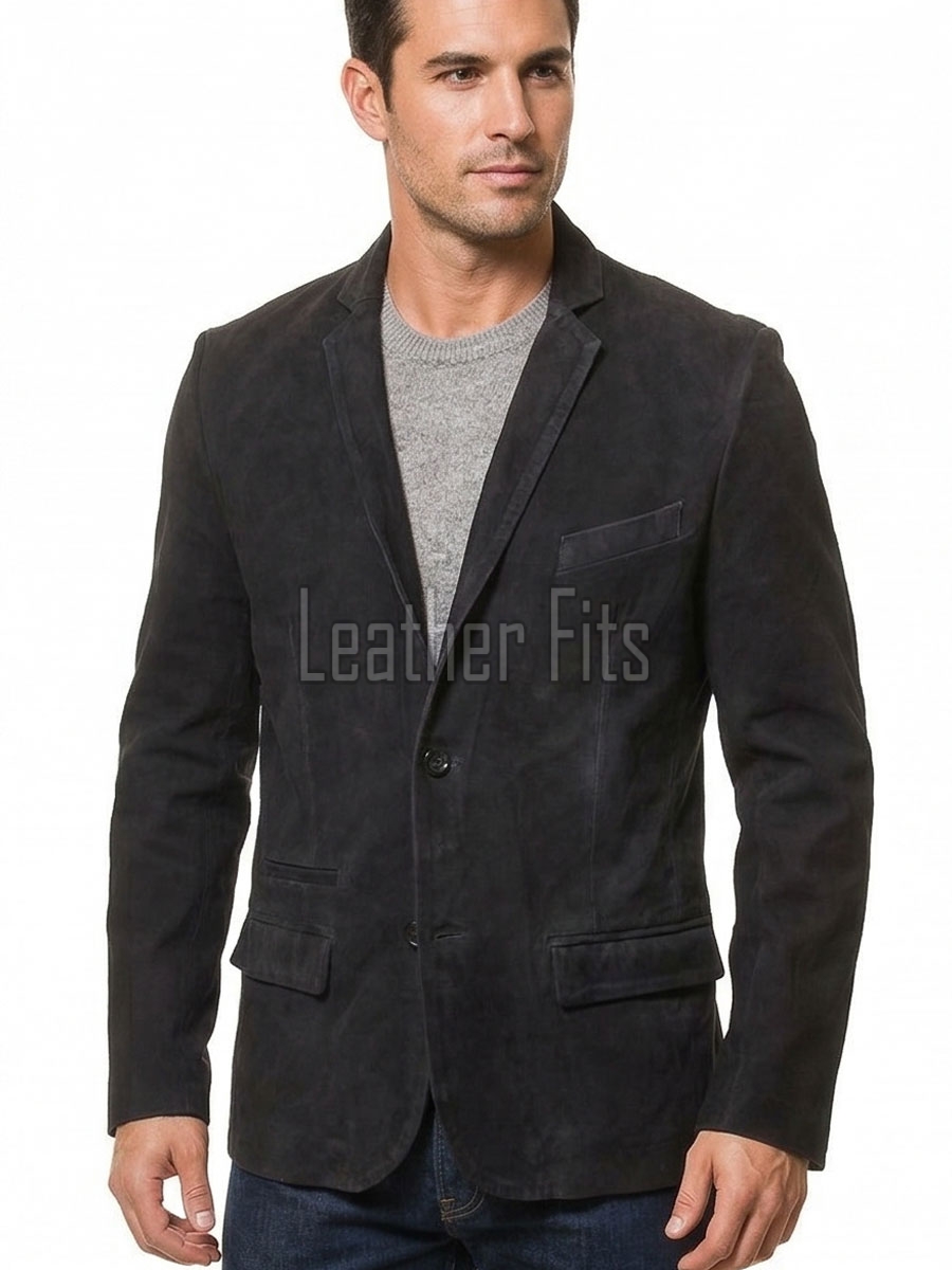 Men Black Suede Leather Blazer | Premium Goatskin Tailored Sport Coat | Luxury Single Breasted Smart Casual Business Evening Outerwear