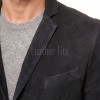 Men Black Suede Leather Blazer | Premium Goatskin Tailored Sport Coat | Luxury Single Breasted Smart Casual Business Evening Outerwear
