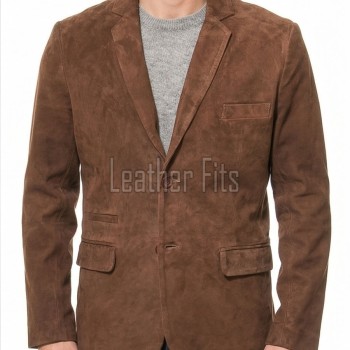 Men Brown Suede Leather Blazer | Premium Goatskin Tailored Sport Coat | Luxury Single Breasted Smart Casual Business Evening Outerwear