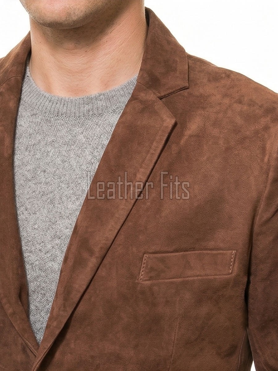 Men Brown Suede Leather Blazer | Premium Goatskin Tailored Sport Coat | Luxury Single Breasted Smart Casual Business Evening Outerwear