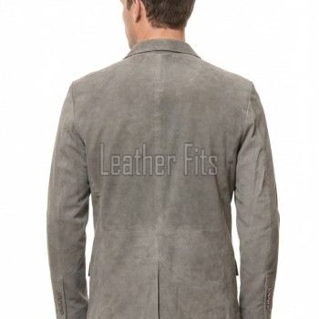 Men Grey Suede Leather Blazer | Premium Goatskin Tailored Sport Coat | Luxury Single Breasted Smart Casual Business Evening Outerwear