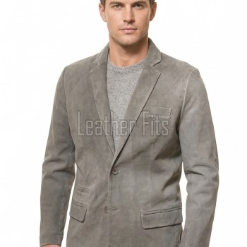 Men Grey Suede Leather Blazer | Premium Goatskin Tailored Sport Coat | Luxury Single Breasted Smart Casual Business Evening Outerwear